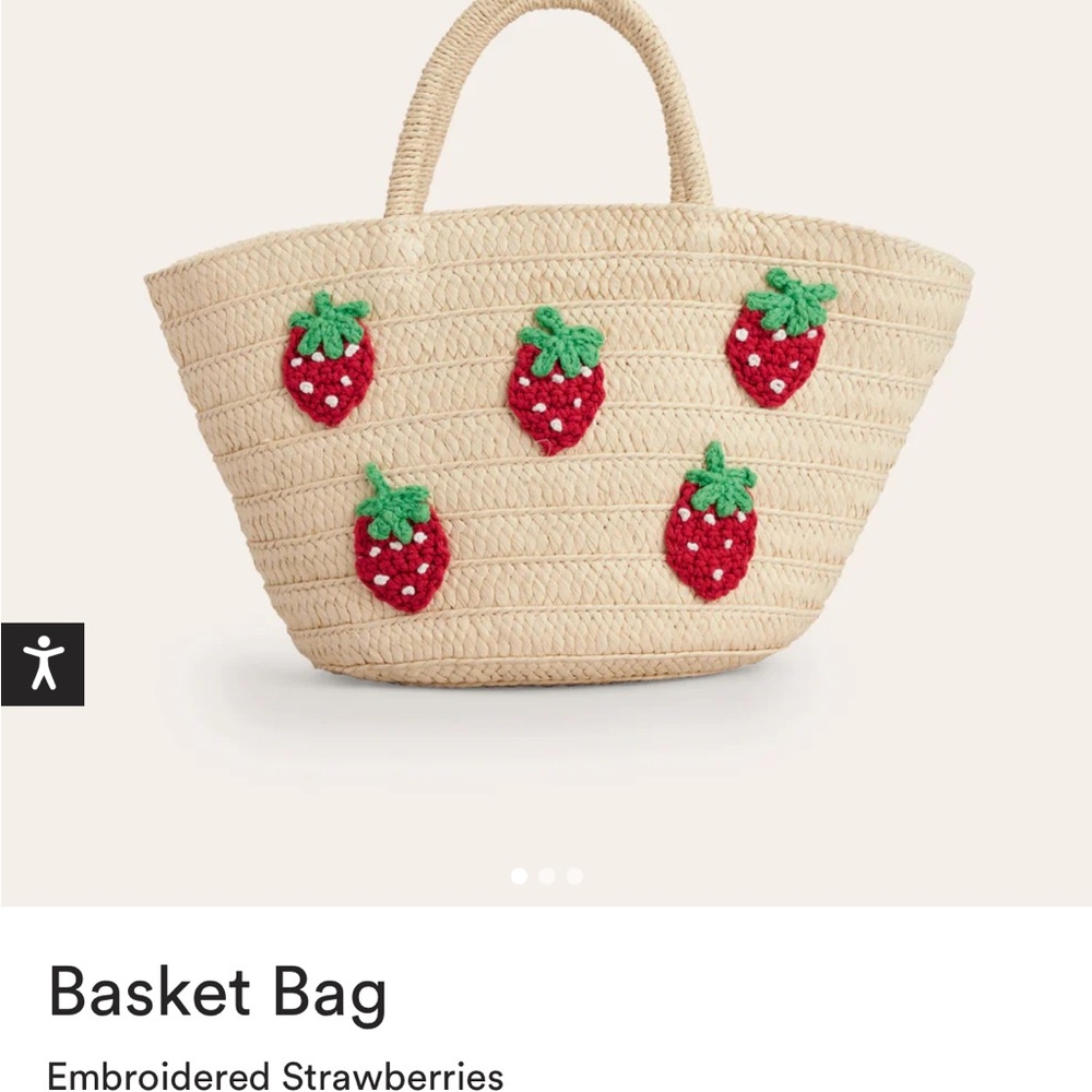 Boden bag NWT basket tote Straw Tote with Crochet Strawberry Appliqués - Picture 4 of 9